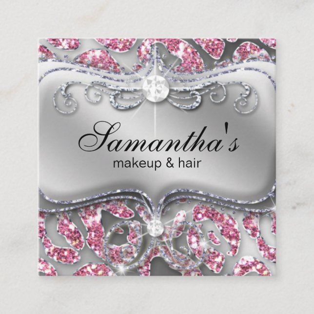 Makeup Sparkle Jewelry Leopard Pink Business Card Quadratische Visitenkarte