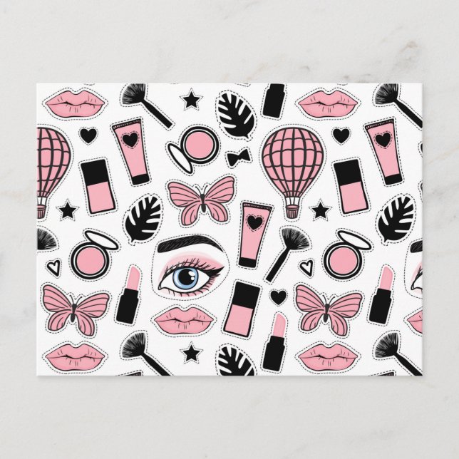 Makeup Sticker Muster Feiertagspostkarte (Vorderseite)