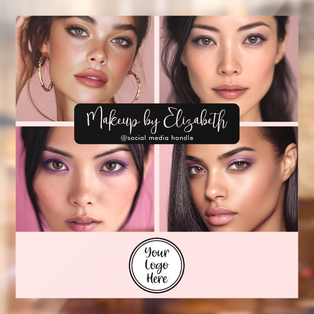 Makeup Studio Blush Pink Script 4 Photo Your Logo Fensteraufkleber (Blatt 2)