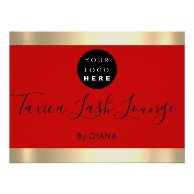 Makeup Studio Eyelashes Extension Logo Red Gold Poster (Vorderseite)