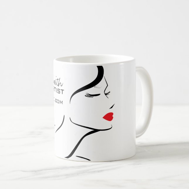 Makeup-Symbol Frauengesicht in Schwarz-weißen rote Kaffeetasse (VorderseiteRechts)