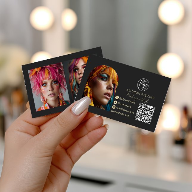 Makeup trendy 3 Foto Social Media Logo qr Code Visitenkarte (Makeup trendy 3 photo Social Media Logo qr code Business Card)