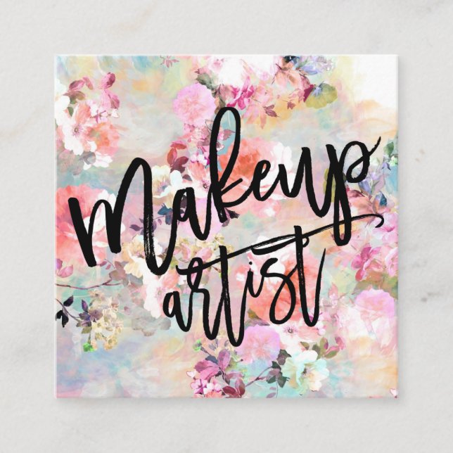 Makeup typografie moderne florale Aquarell Quadratische Visitenkarte (Vorderseite)