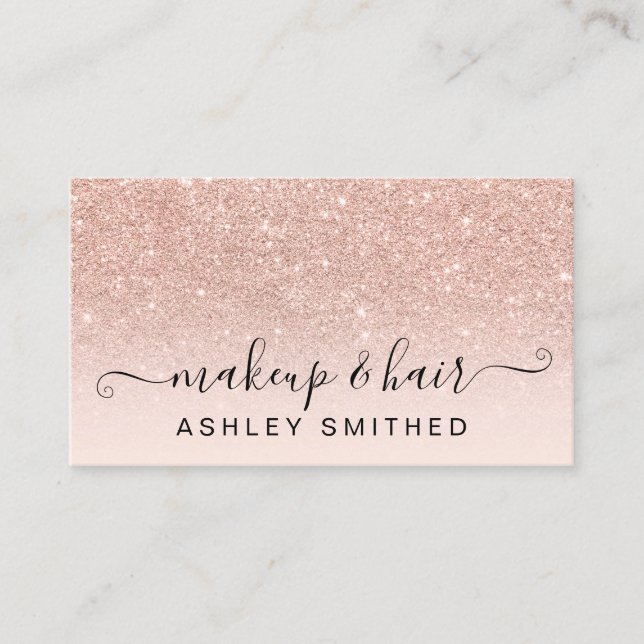 Makeup typography blush Rose gold Glitzer ombre Visitenkarte (Vorderseite)