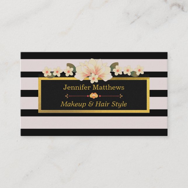 Makeup und Haar Stylist Schönheitssalon Pink Blüte Visitenkarte (Vorderseite)