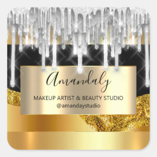 Makeuty Beauty Glitzer Silver Frame Danke Gold Quadratischer Aufkleber