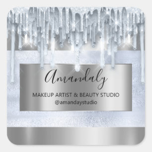Makeuty Glitzer Silver Frame Boutique Blau Quadratischer Aufkleber