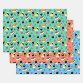 Maki und Nigiri Sushi mit Wasabi und Ginger Geschenkpapier Set