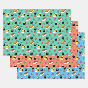 Maki und Nigiri Sushi mit Wasabi und Ginger Geschenkpapier Set