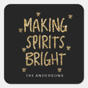 MAKING SPIRIRIS BRIGHT Glitzer Weihnachtsaufkleber Quadratischer Aufkleber