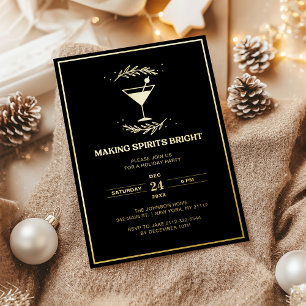 Making Spirits Bright Black Gold Weihnachtsfeier Folieneinladung