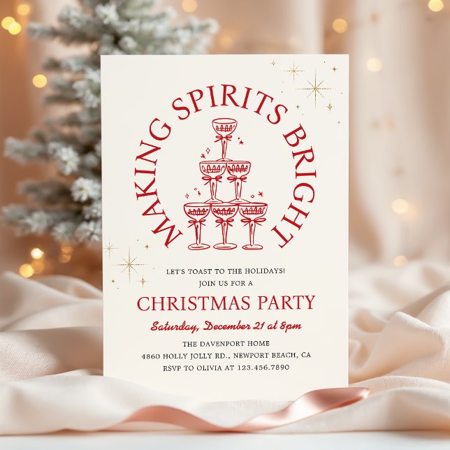 Making Spirits Bright Champagner-Weihnachtsfeier Einladung (Von Creator hochgeladen)