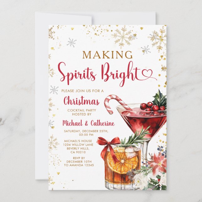 Making Spirits Bright Christmas Cocktail party Einladung (Vorderseite)
