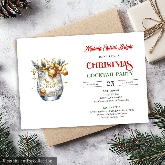 Making Spirits Bright Christmas cocktails party Einladung (Making Spirits Bright Christmas cocktails party Invitation)