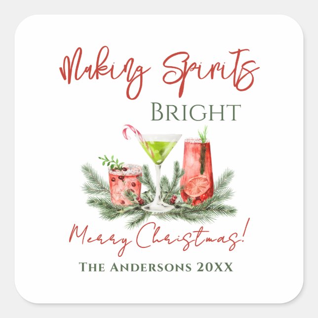 Making Spirits Bright Custom Holiday Quadratischer Aufkleber (Vorderseite)