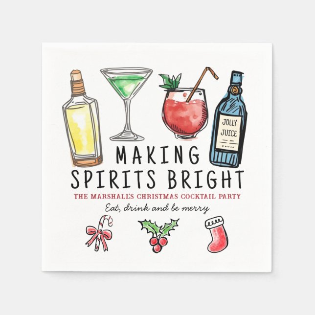 Making Spirits Bright Drinks Weihnachts-Cocktail Serviette (Vorderseite)