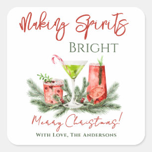 Making Spirits Bright Festive Cocktails Feiertage Quadratischer Aufkleber