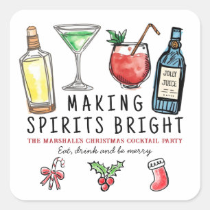 Making Spirits Bright Getränke Weihnachts Cocktail Quadratischer Aufkleber
