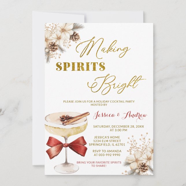 Making Spirits Bright Winter Florales Cocktailpart Einladung (Vorderseite)
