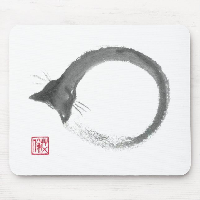 Makkaroni - Sumi-e Katze Enso Mousepad (Vorne)