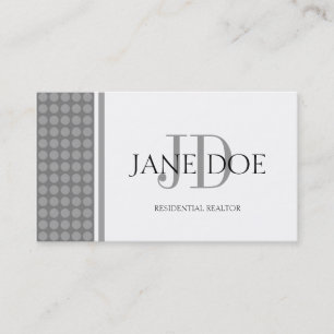 Makler Monogramm Silberpunkt-Design/weißes Papier Visitenkarte