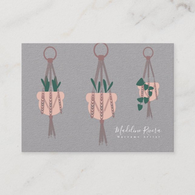 Makrame Artist Handmade Design Hanging Pflanze Gra Visitenkarte (Vorderseite)
