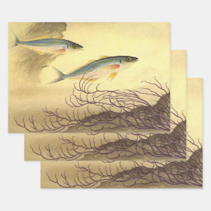 Makrelen im Ozean, Vintage-Japonismus-Kunst Geschenkpapier Set