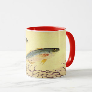 Makrelen im Ozean, Vintage-Japonismus-Kunst Tasse