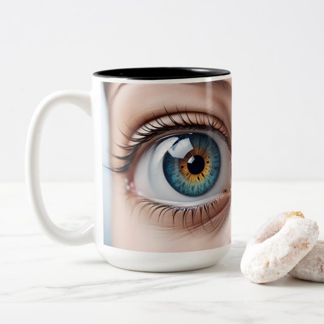Makro der weiblichen Augen Zweifarbige Tasse (Mit Donut)