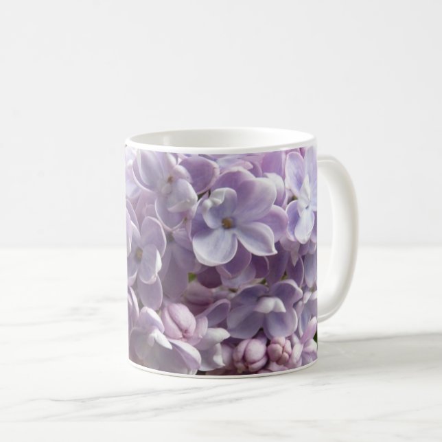 Makro-Foto von blass Lila Lilac-Blume Kaffeetasse (VorderseiteRechts)