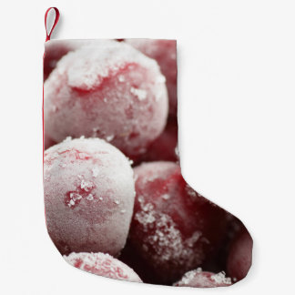 Makro gefrorene Beeren, Nahtextur. Kleiner Weihnachtsstrumpf