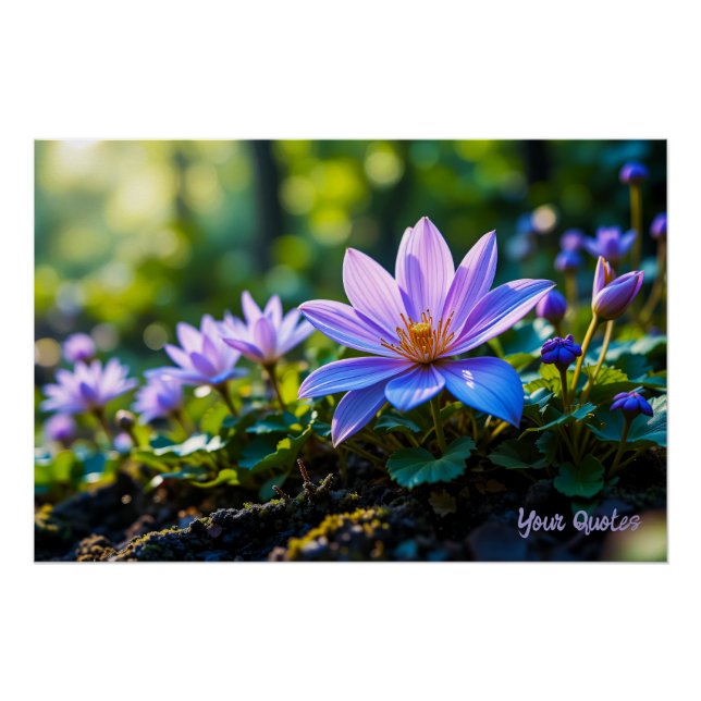 Makro Lila Waldwildblumen mit Tau Poster (Vorderseite)
