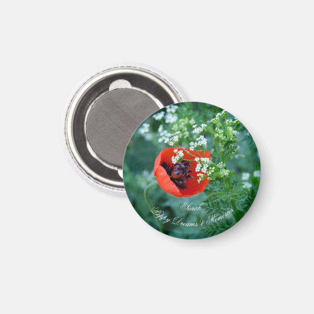 Makro-Rote Mohnblumen-Foto | Personalisierter Blum Magnet (Vorderseite/Rückseite)