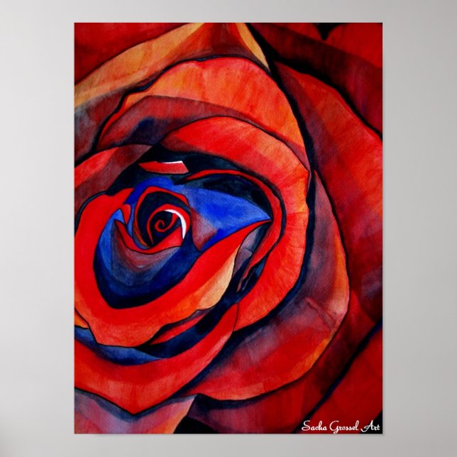 Makro rote Rose abstrakte Aquarellmalerei Poster (Vorne)