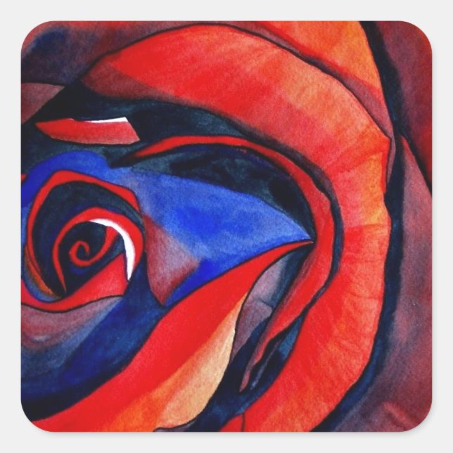 Makro-rote Rose abstrakte Kunstmalerei Quadratischer Aufkleber (Vorderseite)