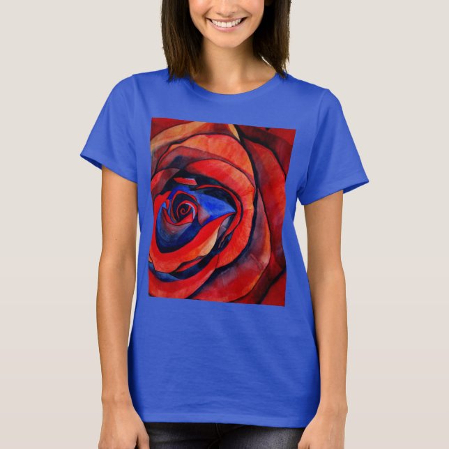 Makro-rote Rose abstrakte Kunstmalerei T-Shirt (Vorderseite)