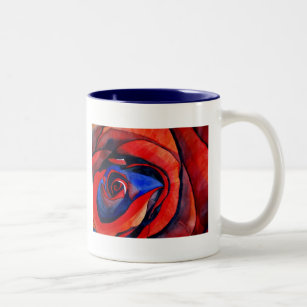 Makro-rote Rose abstrakte Kunstmalerei Zweifarbige Tasse