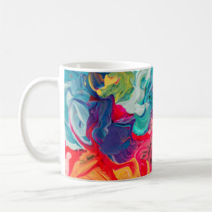 Makroaufnahme von Ölfarbe in verschiedenen Farben. Kaffeetasse