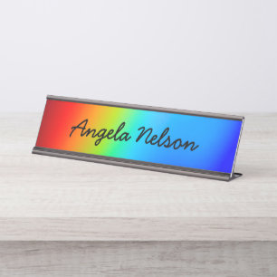 Makrofoto-Holografischer Regenbogen-Ombre-Name Schreibtischnamensplakette