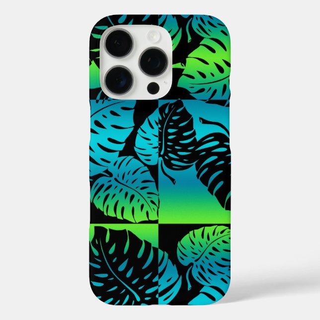 Makua Monstera Hawaiian Striped Blend Turq Case-Mate iPhone Hülle (Rückseite)
