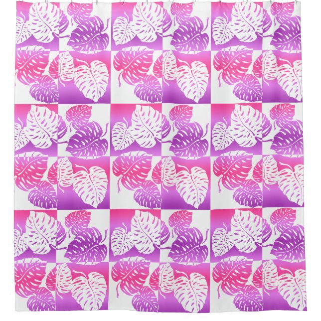 Makua Monstera tropische hawaiianische Streifenble Duschvorhang (Vorderseite)