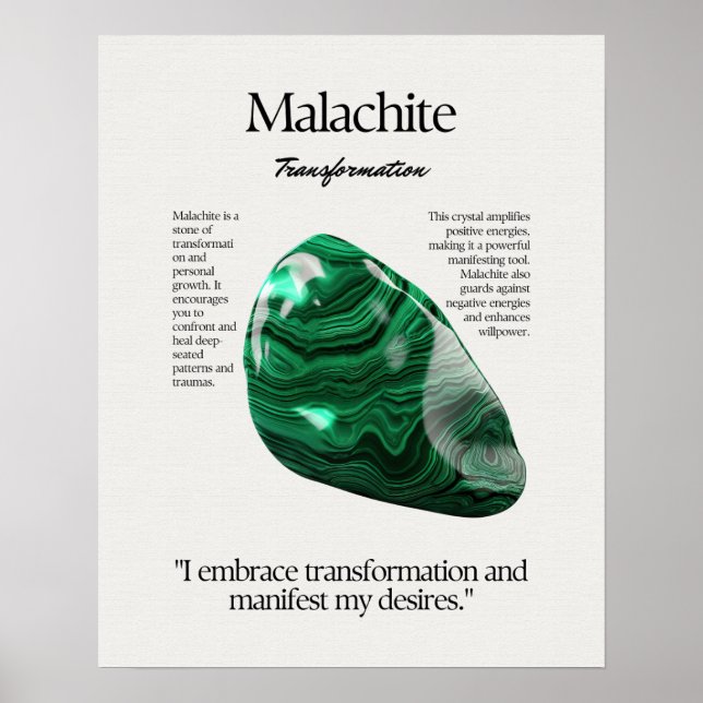 Malachite Gem Crystal Meaning Card Poster (Vorne)