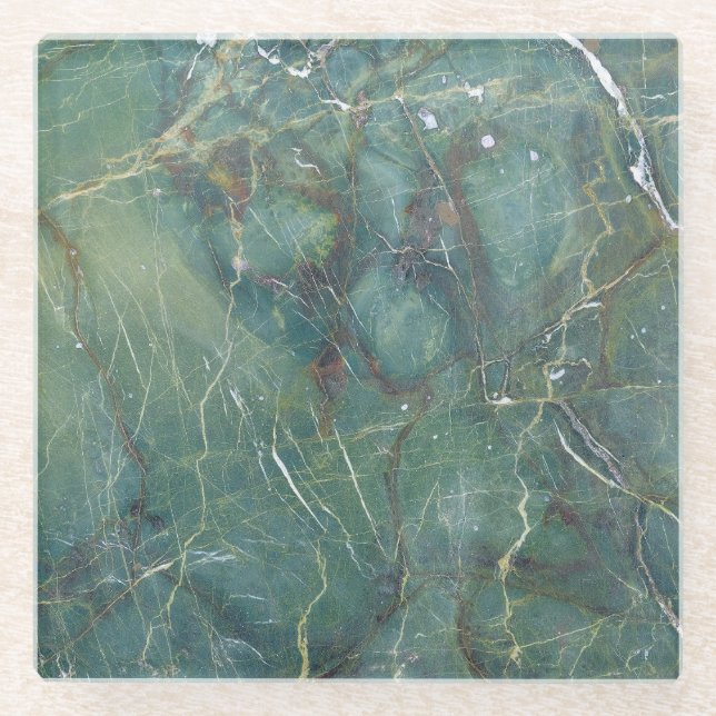 Malachite Grüne Marmor Details Textur Glasuntersetzer (Vorderseite)