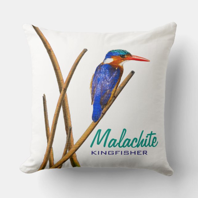 Malachite Kingfisher Throw Pillow Kissen (Vorderseite)