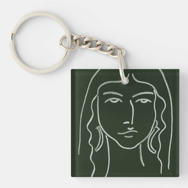 Malachite Portrait mit langer Haare Schlüsselanhänger (Vorderseite)