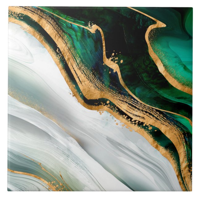 Malachitgrün, Aquarell und Gold Fliese (Vorderseite)