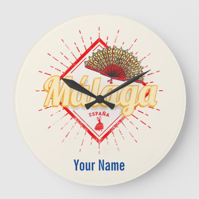 Malaga Andalusien Spanien Retro Flamenco Vintag Große Wanduhr (Vorderseite)