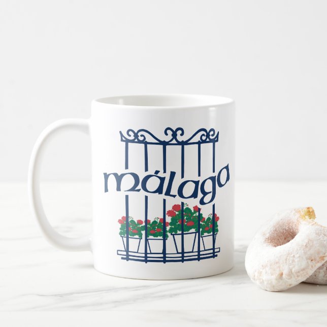 Malaga, Fenster mit Blumen Kaffeetasse (Mit Donut)