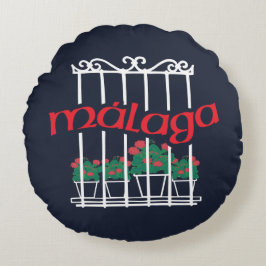 Malaga, Fenster mit Blumen Rundes Kissen