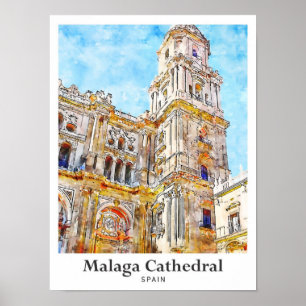 Malaga Kathedrale Spanien Reisen Wasserfarbe Poster